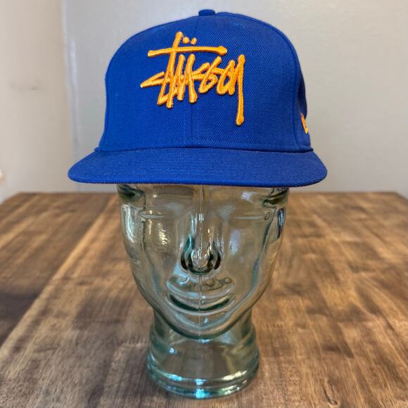 Stussy Hats New Era Cap Stand Firm Puff Embroidery Baseball Blue Orange 7 1/2 - Picture 4 of 10